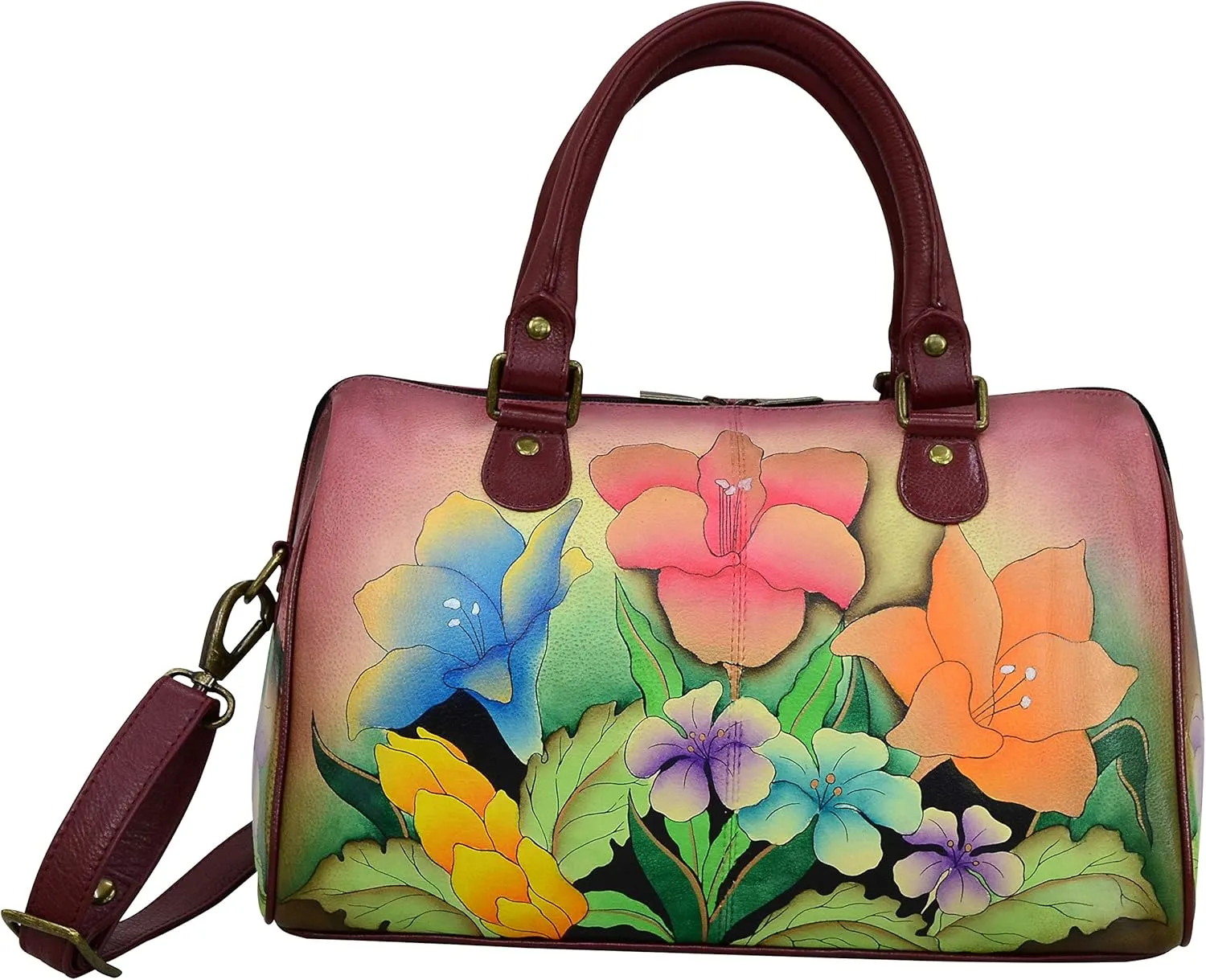 Anna by Anuschka Women's Genuine Leather Satchel | Zip Around | Hand-Painted Original Artwork