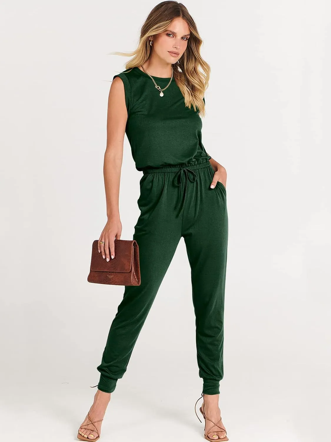 ANRABESS Women’s Summer Crewneck Sleeveless Casual Dressy Loose Stretchy Jumpsuits Rompers 2025 Trendy Outfits