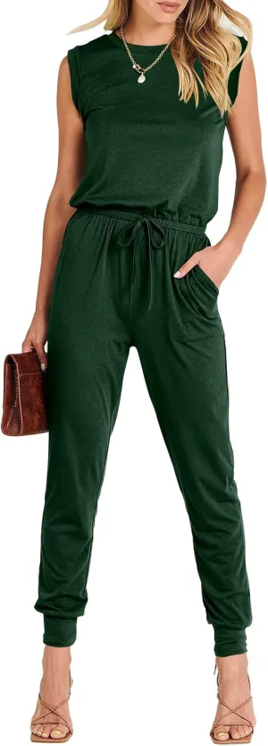 ANRABESS Women’s Summer Crewneck Sleeveless Casual Dressy Loose Stretchy Jumpsuits Rompers 2025 Trendy Outfits