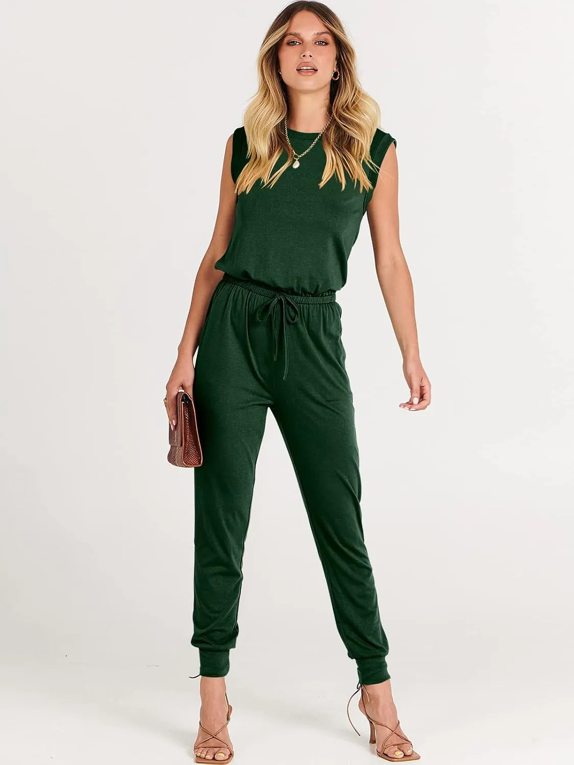ANRABESS Women’s Summer Crewneck Sleeveless Casual Dressy Loose Stretchy Jumpsuits Rompers 2025 Trendy Outfits