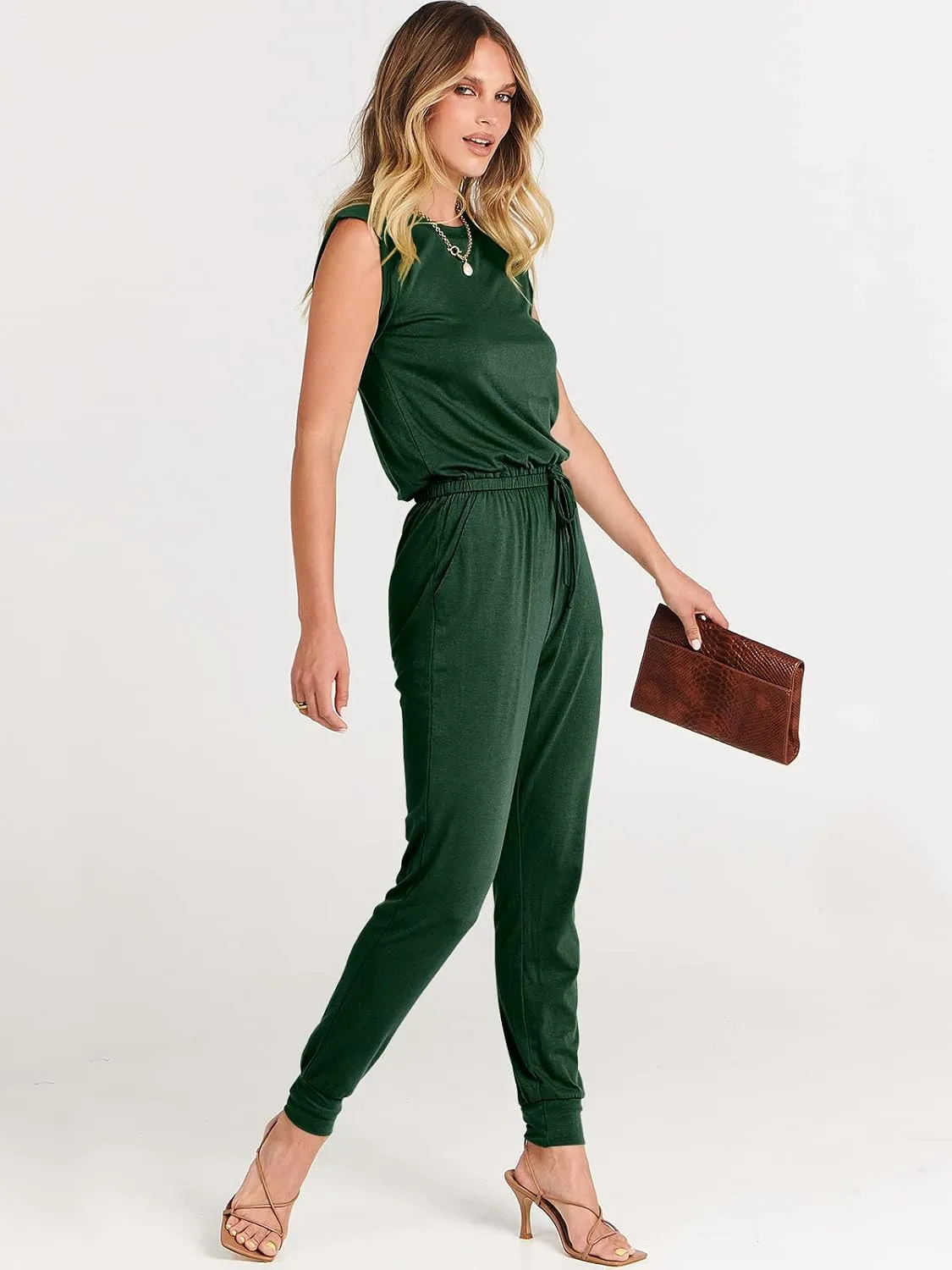 ANRABESS Women’s Summer Crewneck Sleeveless Casual Dressy Loose Stretchy Jumpsuits Rompers 2025 Trendy Outfits