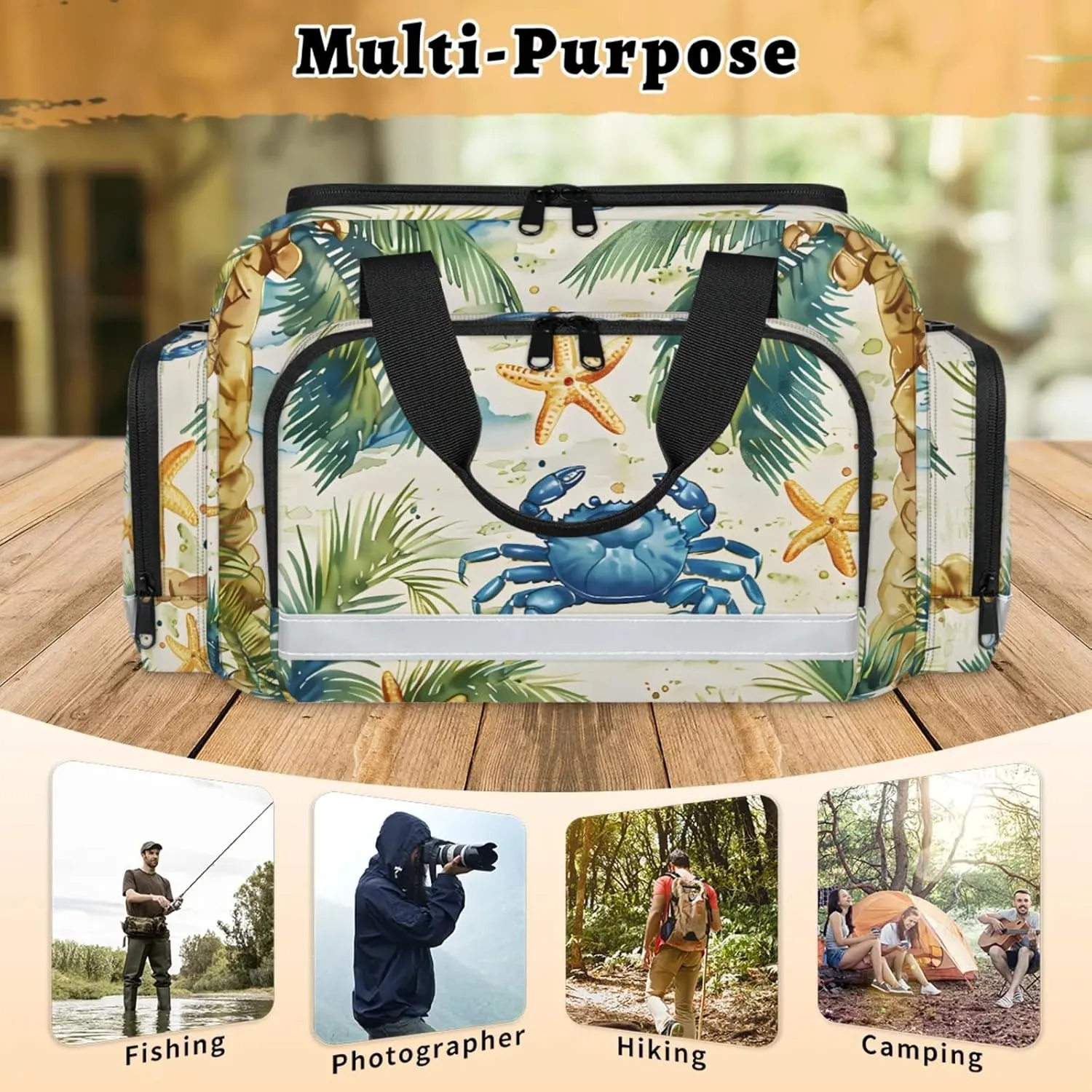 Anti-Scratch Duffle Bag for Travel 25x17.7x11.2 Inch - Waterproof Duffel Bag for Camping Fitness, Durable EMS Gear for First Responders Crab Coconut Tree