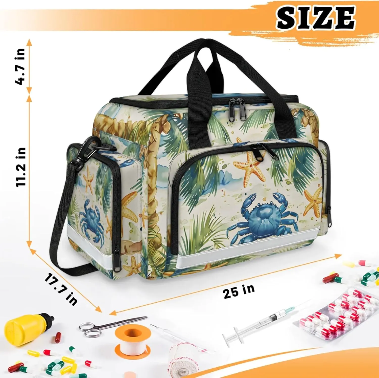 Anti-Scratch Duffle Bag for Travel 25x17.7x11.2 Inch - Waterproof Duffel Bag for Camping Fitness, Durable EMS Gear for First Responders Crab Coconut Tree