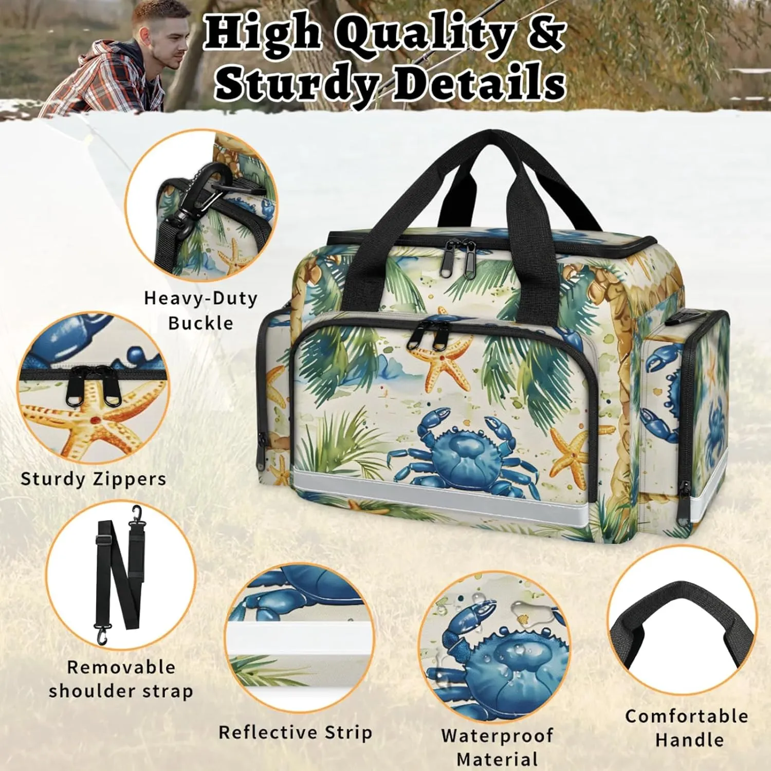 Anti-Scratch Duffle Bag for Travel 25x17.7x11.2 Inch - Waterproof Duffel Bag for Camping Fitness, Durable EMS Gear for First Responders Crab Coconut Tree