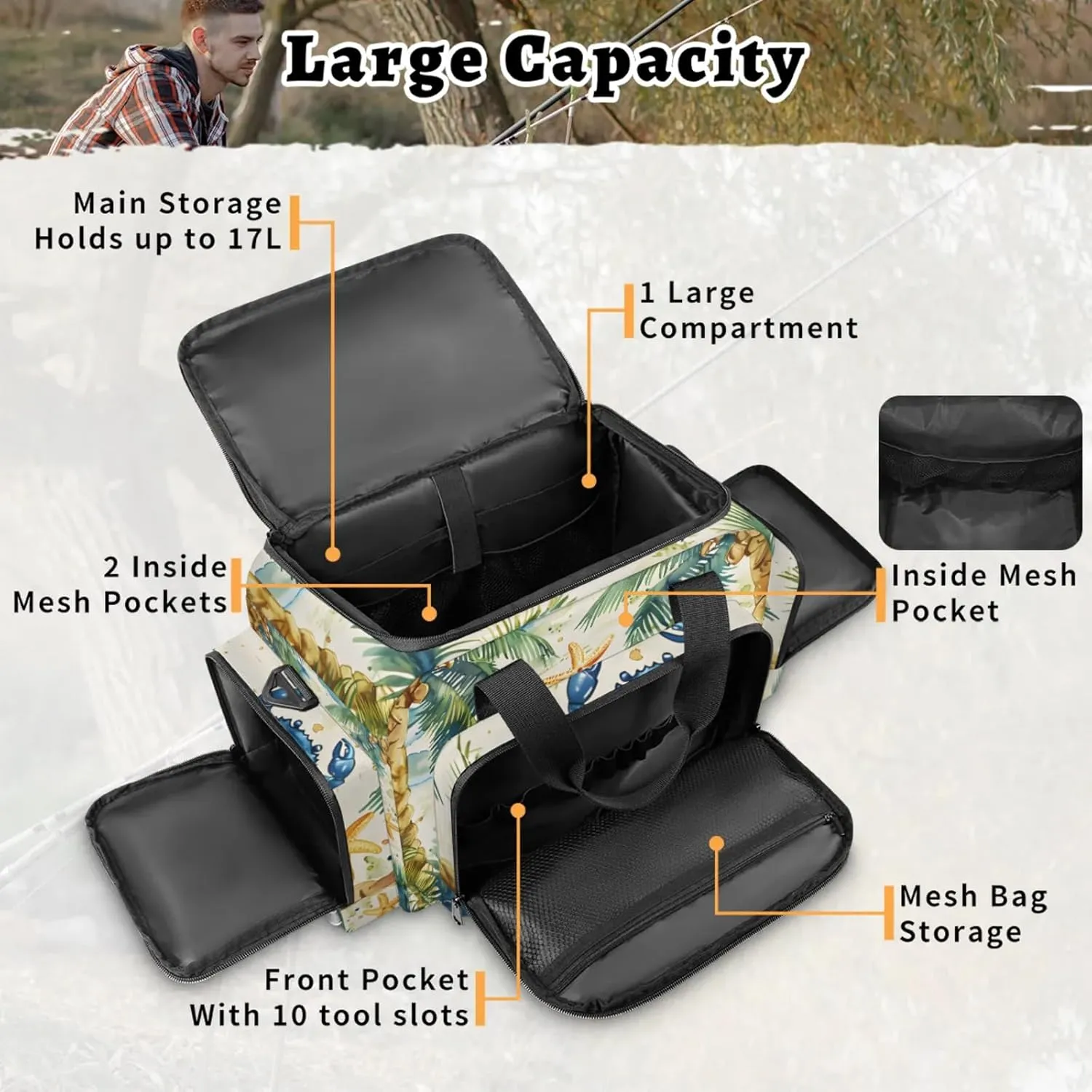 Anti-Scratch Duffle Bag for Travel 25x17.7x11.2 Inch - Waterproof Duffel Bag for Camping Fitness, Durable EMS Gear for First Responders Crab Coconut Tree
