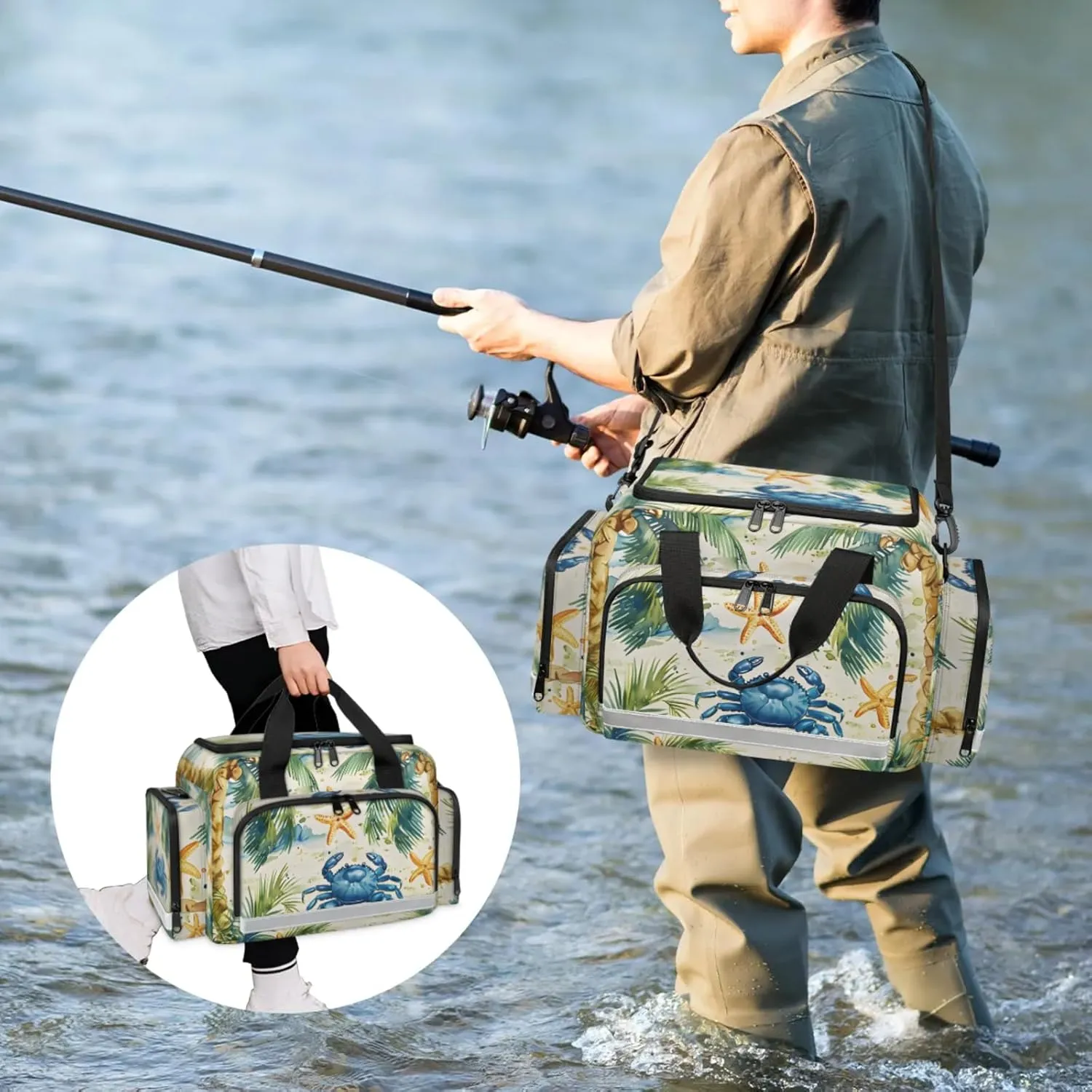 Anti-Scratch Duffle Bag for Travel 25x17.7x11.2 Inch - Waterproof Duffel Bag for Camping Fitness, Durable EMS Gear for First Responders Crab Coconut Tree