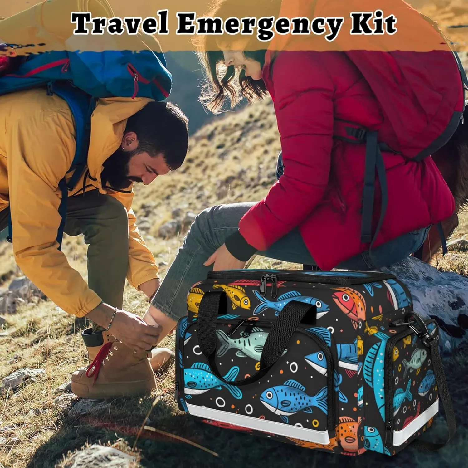 Anti-Scratch Duffle Bag for Travel 25x17.7x11.2 Inch - Waterproof Duffel Bag for Camping Fitness, Durable EMS Gear for First Responders Cute Fishes