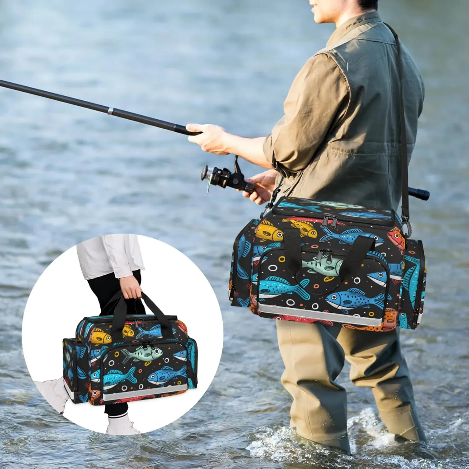 Anti-Scratch Duffle Bag for Travel 25x17.7x11.2 Inch - Waterproof Duffel Bag for Camping Fitness, Durable EMS Gear for First Responders Cute Fishes