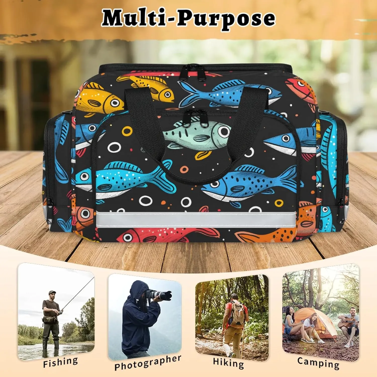 Anti-Scratch Duffle Bag for Travel 25x17.7x11.2 Inch - Waterproof Duffel Bag for Camping Fitness, Durable EMS Gear for First Responders Cute Fishes