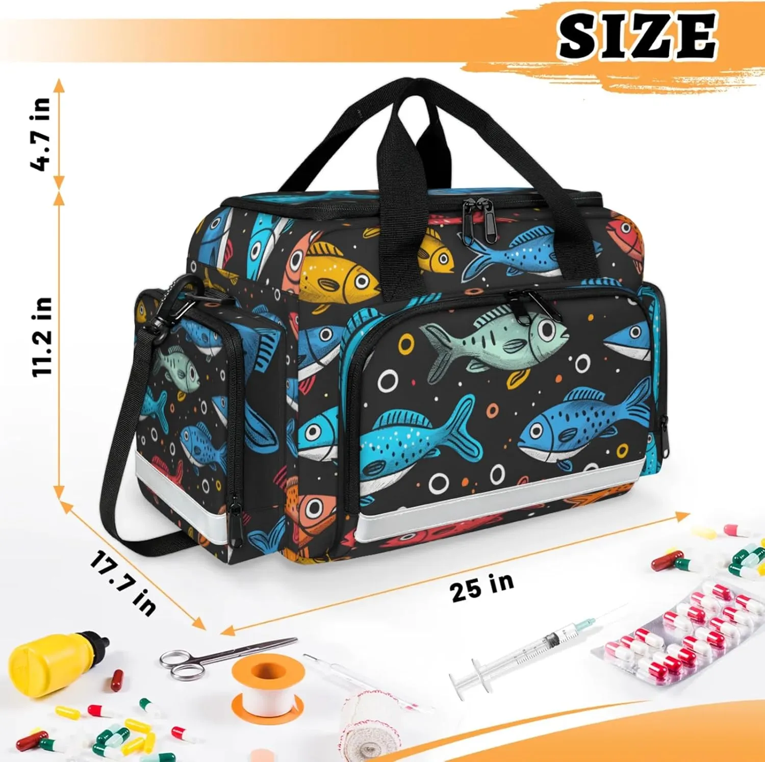 Anti-Scratch Duffle Bag for Travel 25x17.7x11.2 Inch - Waterproof Duffel Bag for Camping Fitness, Durable EMS Gear for First Responders Cute Fishes