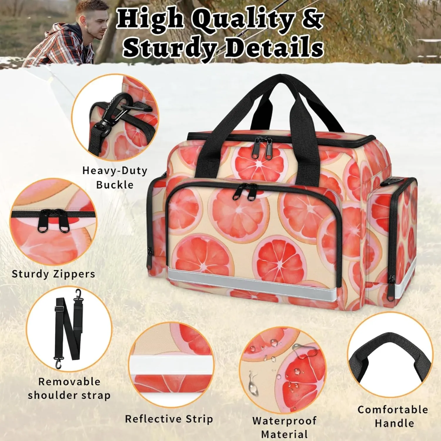 Anti-Scratch Duffle Bag for Travel 25x17.7x11.2 Inch - Waterproof Duffel Bag for Camping Fitness, Durable EMS Gear for First Responders Lemon Slice Theme