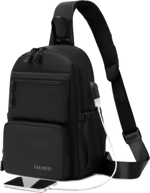 Anti Theft Sling Crossbody Backpack Shoulder Bag for Men,Chest Bags with USB Charger Port For Casual Camping Biking Travel Cycling (Black)