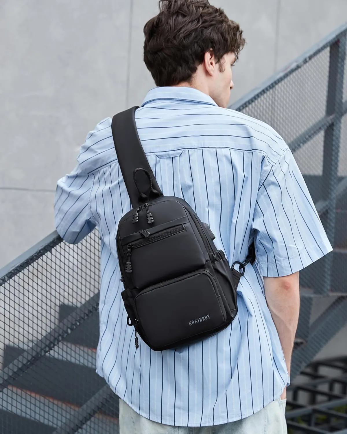 Anti Theft Sling Crossbody Backpack Shoulder Bag for Men,Chest Bags with USB Charger Port For Casual Camping Biking Travel Cycling (Black)