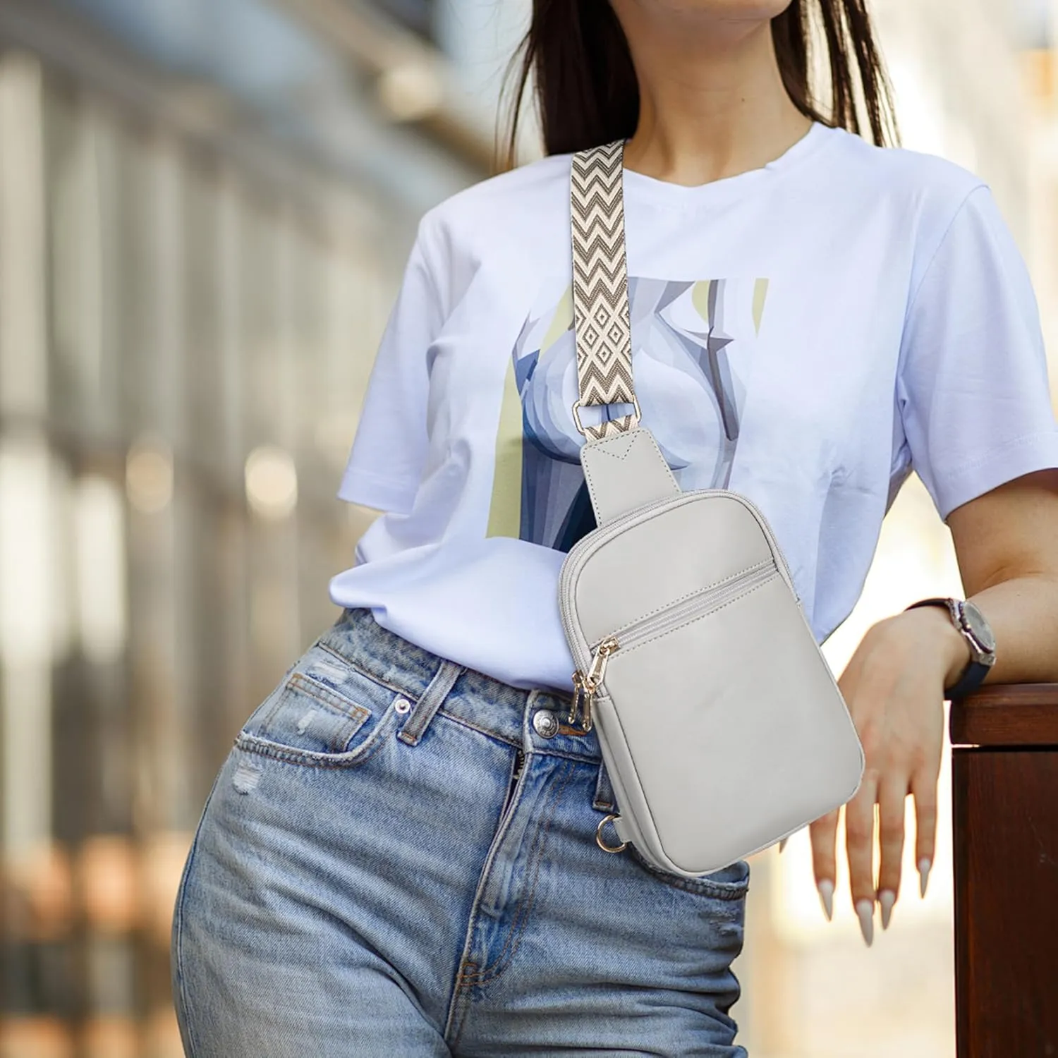 Anti Theft Small Sling Bag for Women, Crossbody Bags for Women RFID Fanny Packs Vegan Leather for Women Travel Shopping Grey