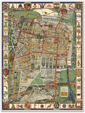Antiguos Maps Ciudad de Mexico - Mexico City circa 1932 | Art Print Poster Vintage Wall Decor | 24 x 32 inches (610 x 813 mm)