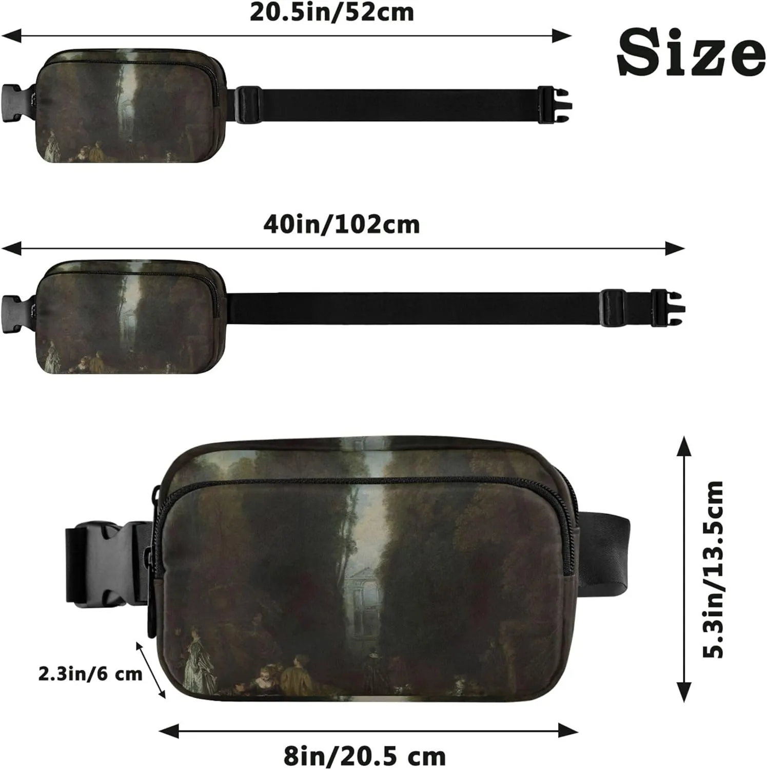 Antoine Watteau La Perspective Fanny Packs Women Waterproof Belt Bags Hip Pack Festival Travel Waist Pouch