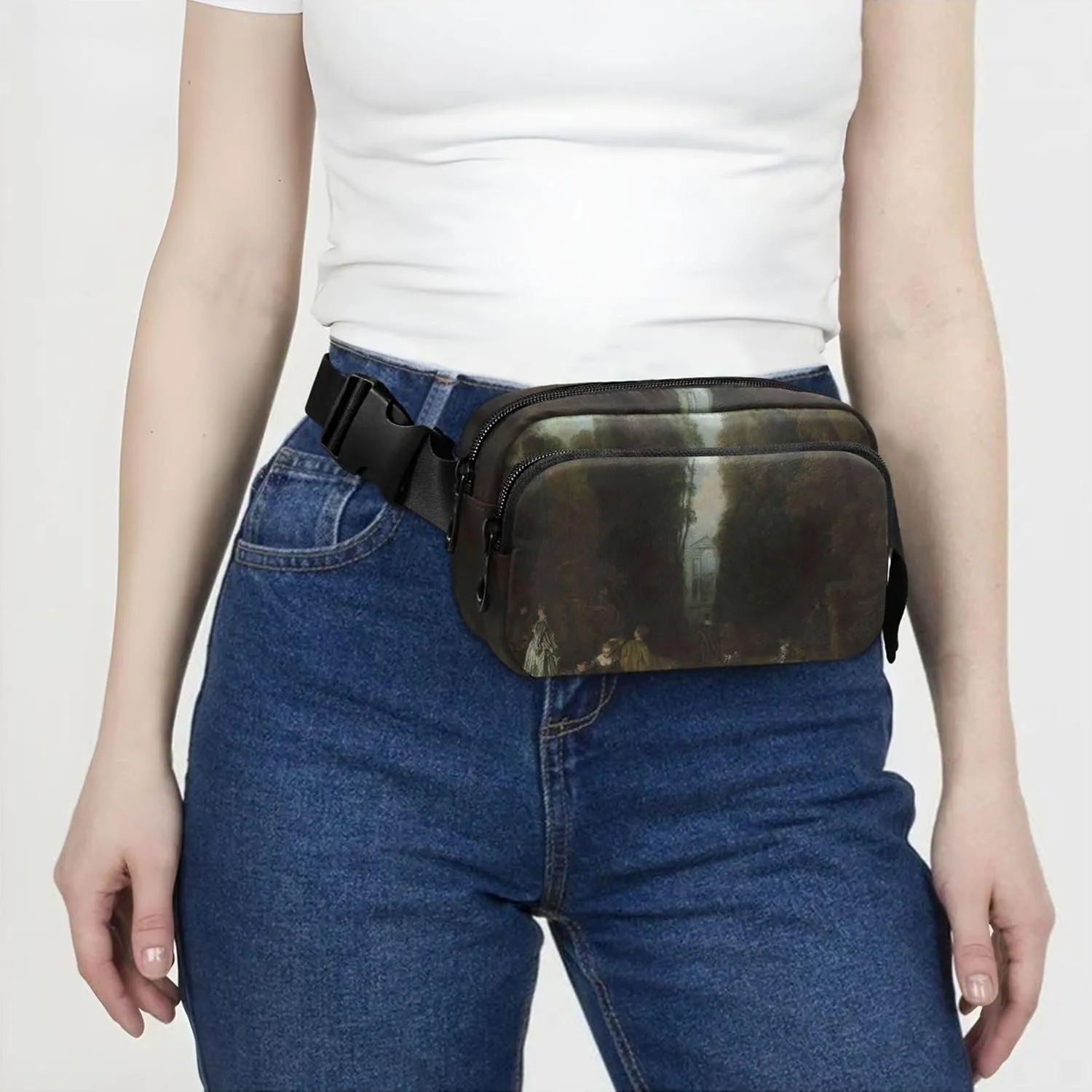 Antoine Watteau La Perspective Fanny Packs Women Waterproof Belt Bags Hip Pack Festival Travel Waist Pouch