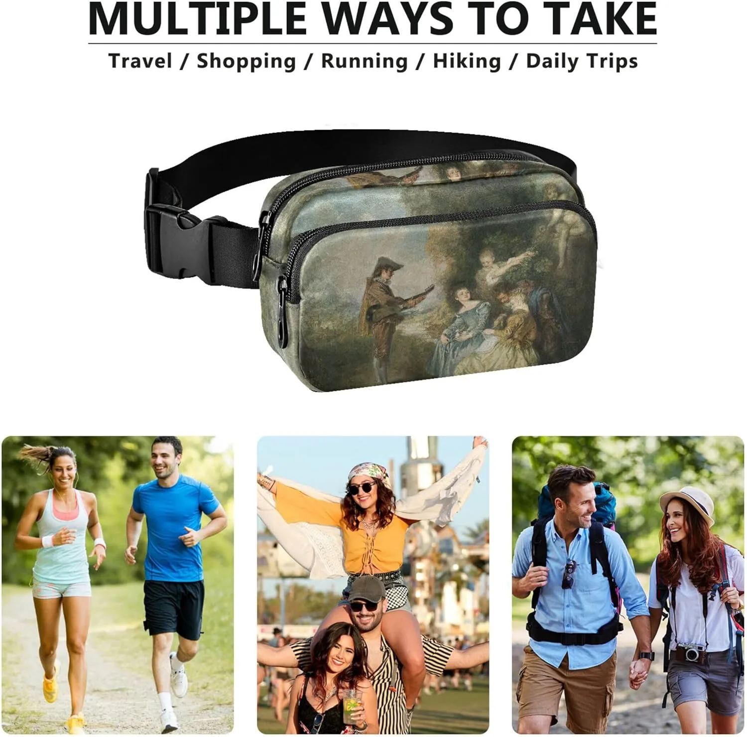 Antoine Watteau Painting Love Fanny Packs for Women Waterproof Anti Theft Belt Bag Trendy Crossbody Waist Pack