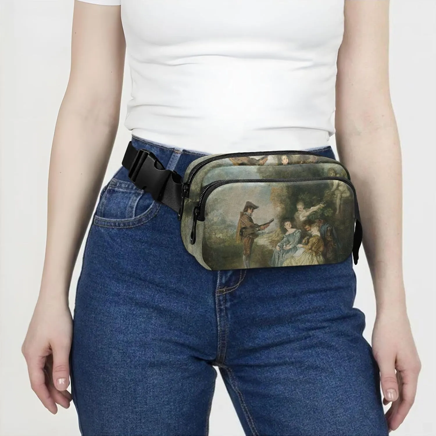 Antoine Watteau Painting Love Fanny Packs for Women Waterproof Anti Theft Belt Bag Trendy Crossbody Waist Pack