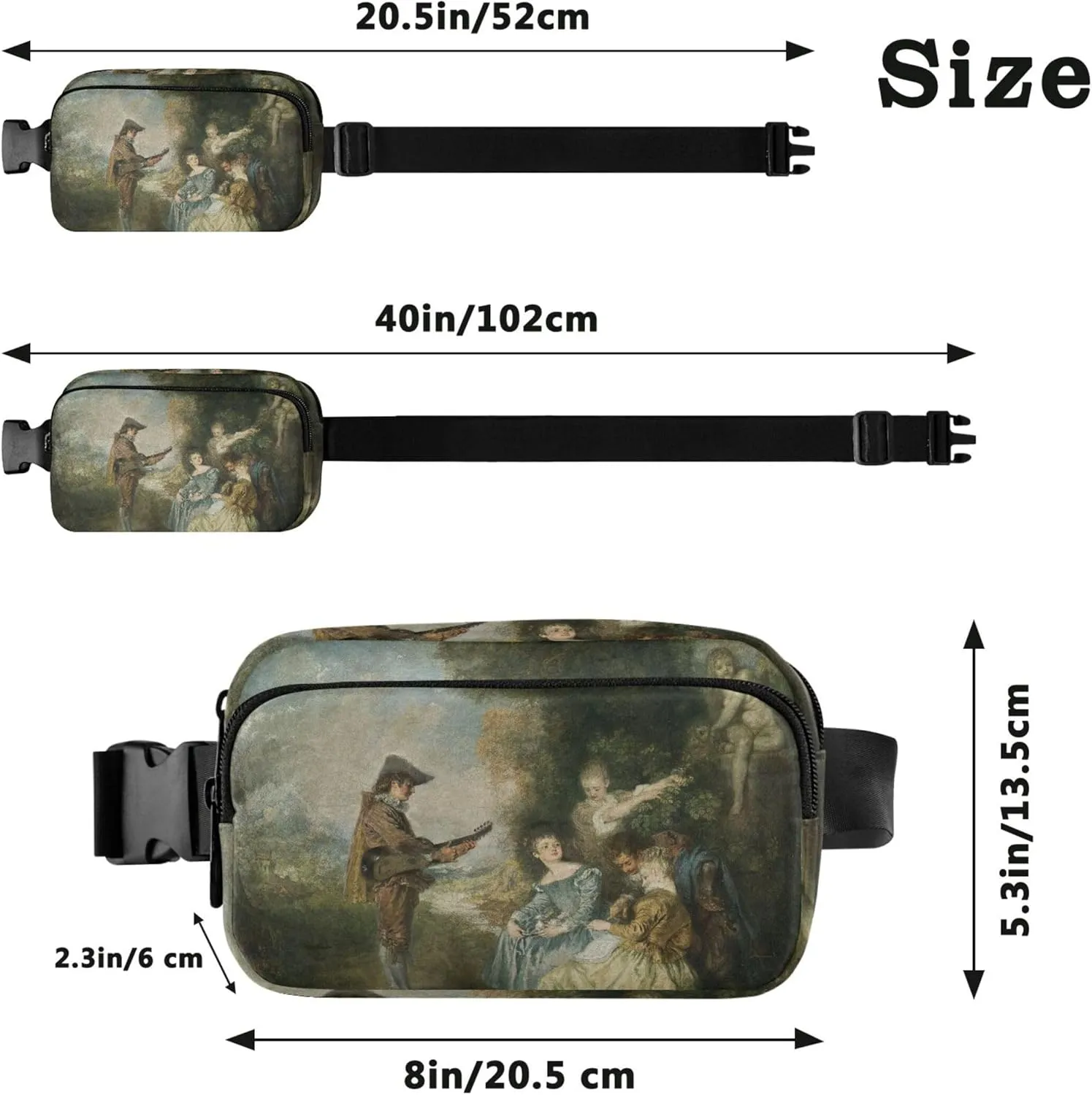 Antoine Watteau Painting Love Fanny Packs for Women Waterproof Anti Theft Belt Bag Trendy Crossbody Waist Pack