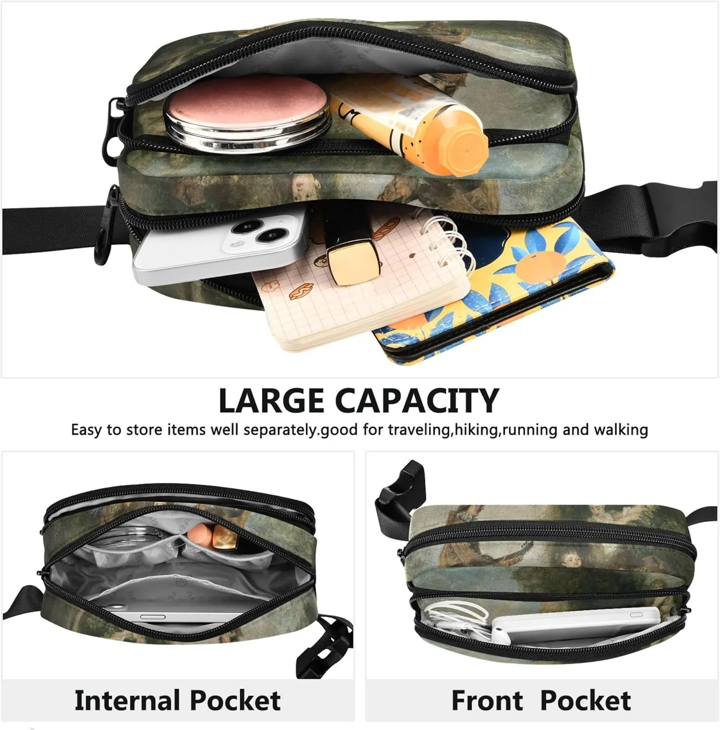 Antoine Watteau Painting Love Fanny Packs for Women Waterproof Anti Theft Belt Bag Trendy Crossbody Waist Pack