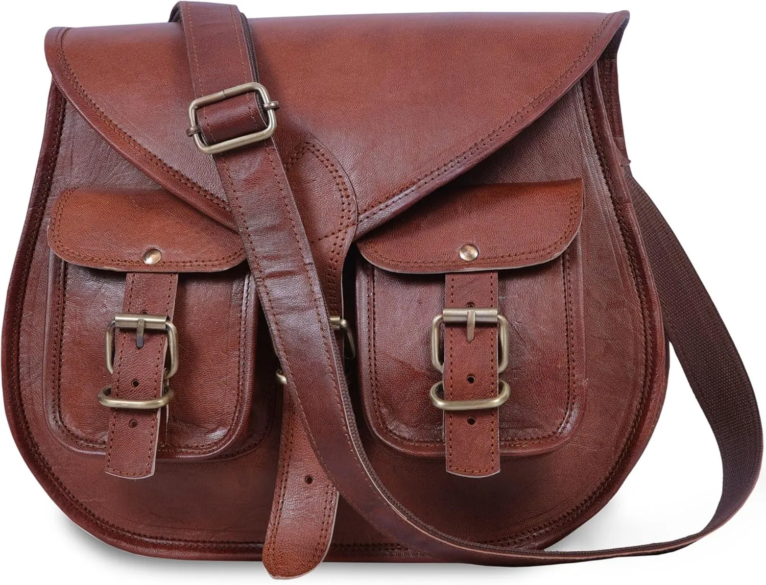 ANUENT 13-Inch Genuine Leather Crossbody Purses for Women Vintage Leather Satchel Messenger Bag Brown Saddle Leather Handbag