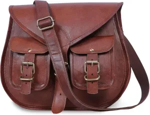 ANUENT 13-Inch Genuine Leather Crossbody Purses for Women Vintage Leather Satchel Messenger Bag Brown Saddle Leather Handbag