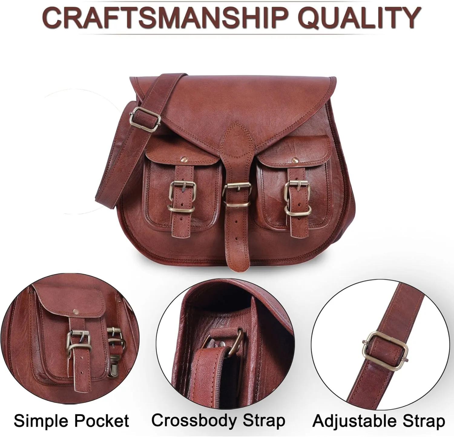 ANUENT 13-Inch Genuine Leather Crossbody Purses for Women Vintage Leather Satchel Messenger Bag Brown Saddle Leather Handbag