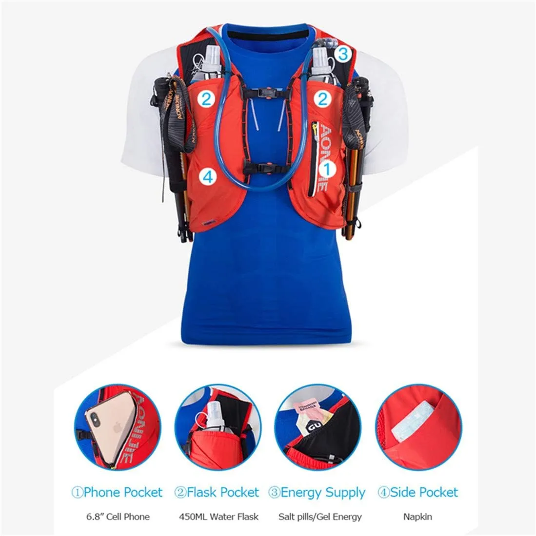 AONIJIE 12L Men Women Running Vest Pack Hydration Backpack Outdoor Sports Bag for Marathon Cycling Hiking