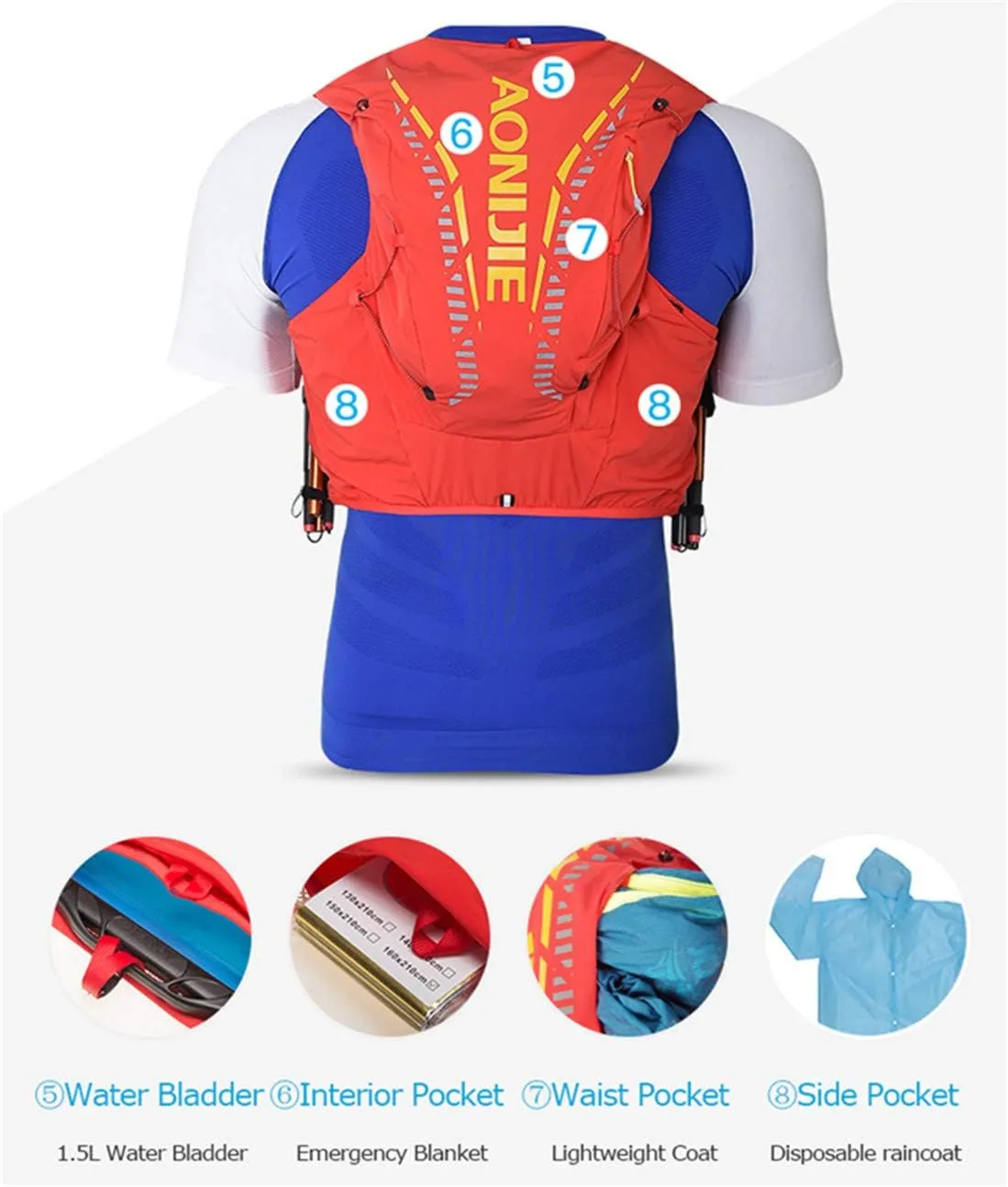 AONIJIE 12L Men Women Running Vest Pack Hydration Backpack Outdoor Sports Bag for Marathon Cycling Hiking