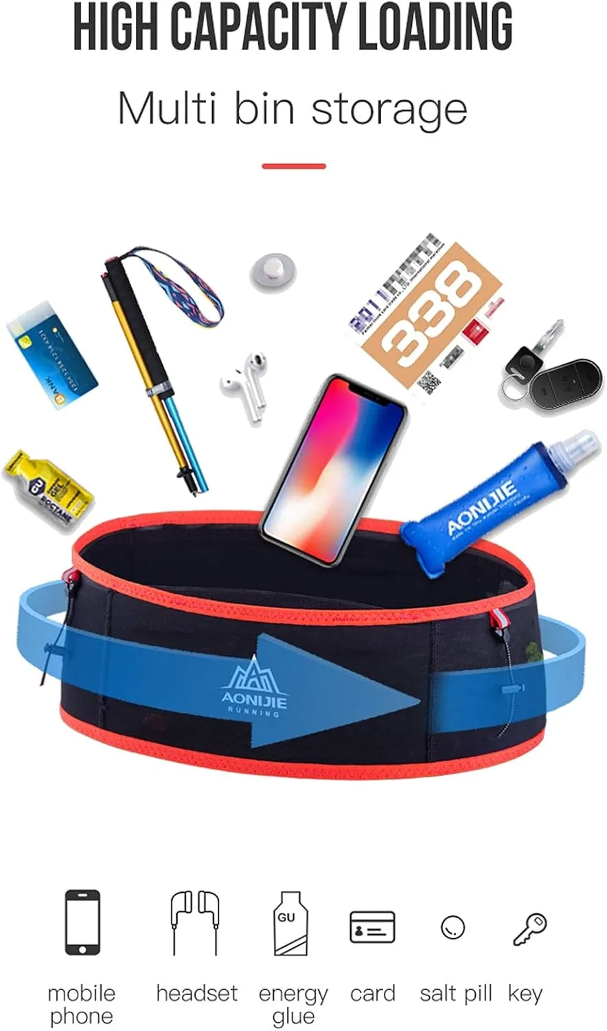 AONIJIE Hydration Belt Running Fanny Pack, with 250ml Soft Water Bottle Flask Phone Holder for Trailing Running Climbing Jogging Cycling Workout Fitness 3 Colors (Red, M/L)
