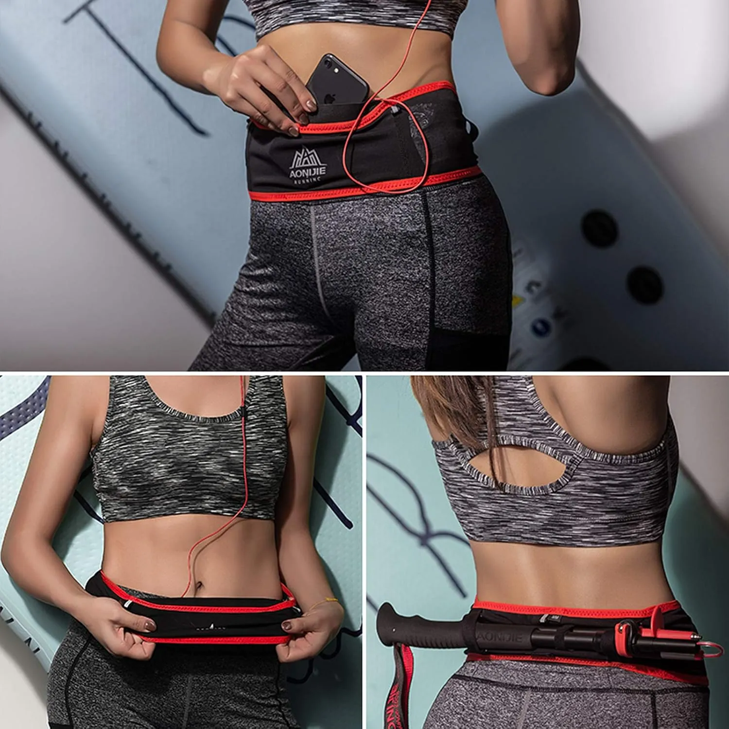 AONIJIE Hydration Belt Running Fanny Pack, with 250ml Soft Water Bottle Flask Phone Holder for Trailing Running Climbing Jogging Cycling Workout Fitness 3 Colors (Red, M/L)