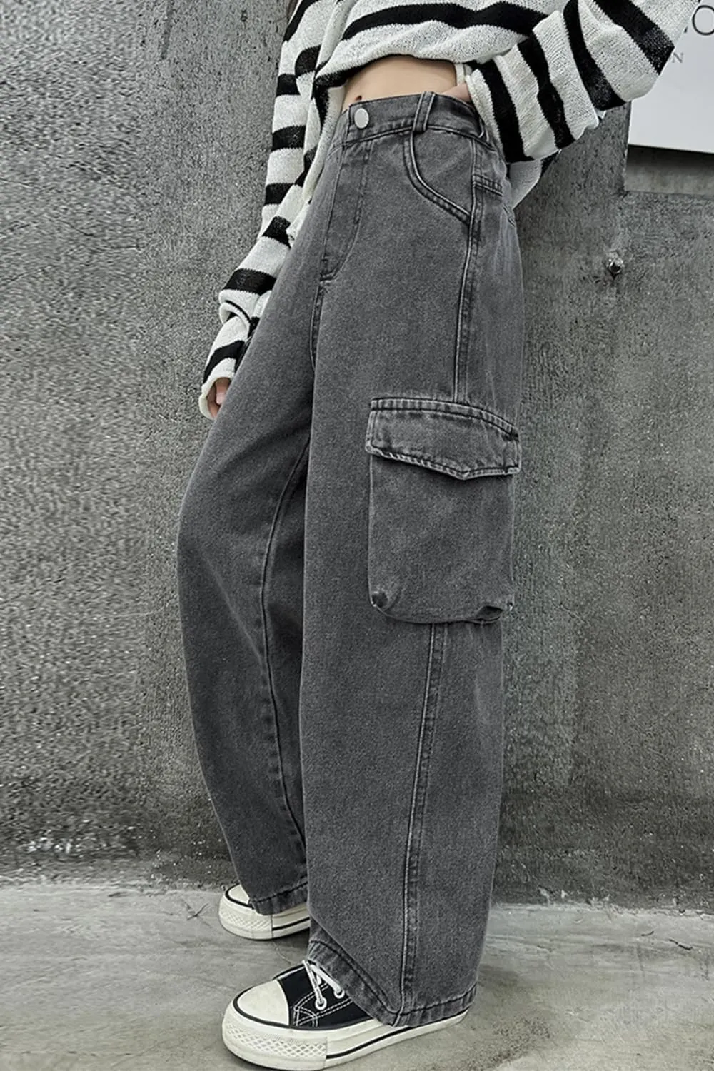 AOWKULAE Girls Jeans Elastic Waist Wide Leg Pants Kids Jeans 4-14 Years