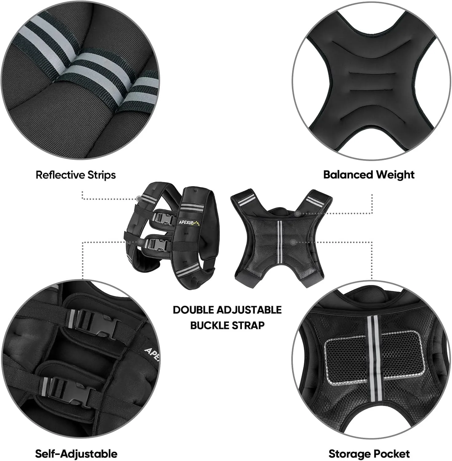 APEXUP Weighted Vest with 5lbs/10lbs/15lbs/20lbs/25lbs/30lbs Weights and Reflective Stripe, Weight Vest Men Women for Workout, Strength Training, Running