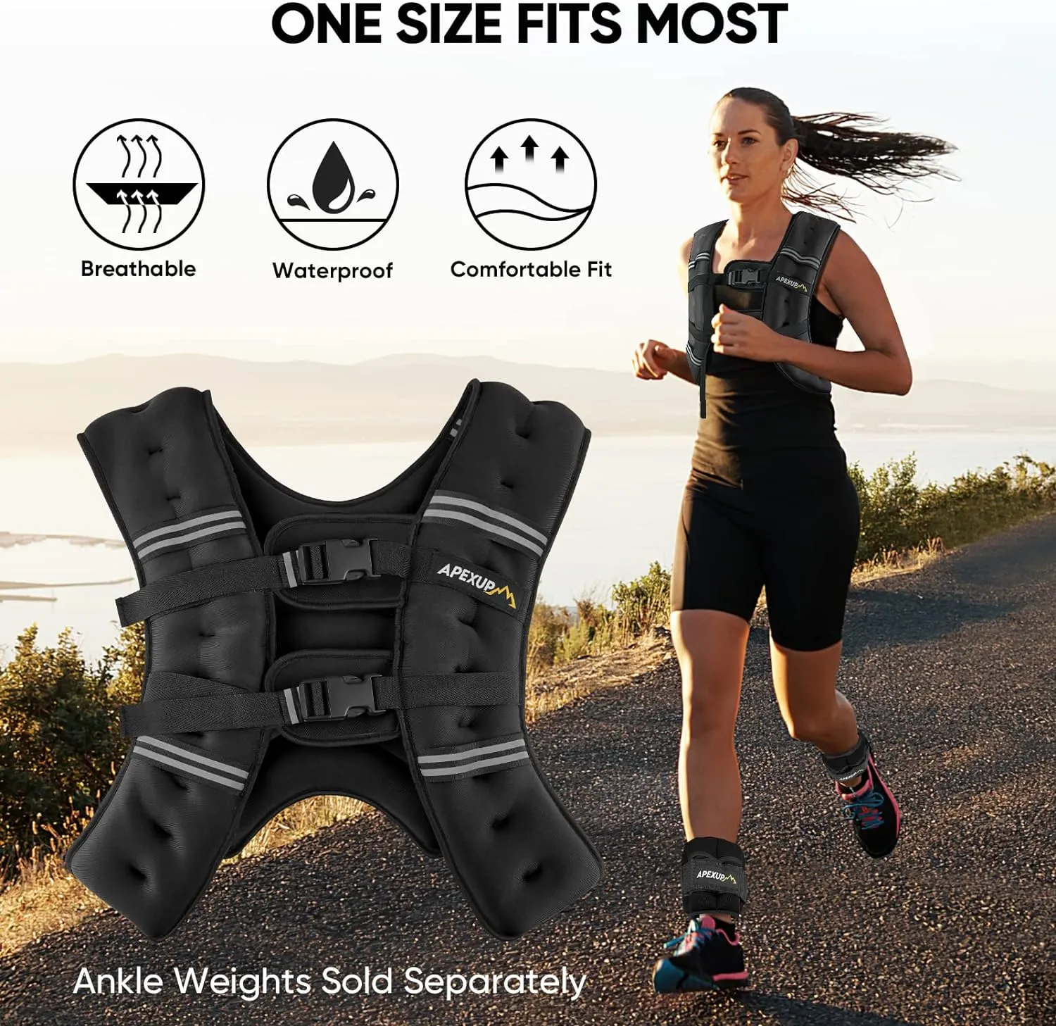 APEXUP Weighted Vest with 5lbs/10lbs/15lbs/20lbs/25lbs/30lbs Weights and Reflective Stripe, Weight Vest Men Women for Workout, Strength Training, Running