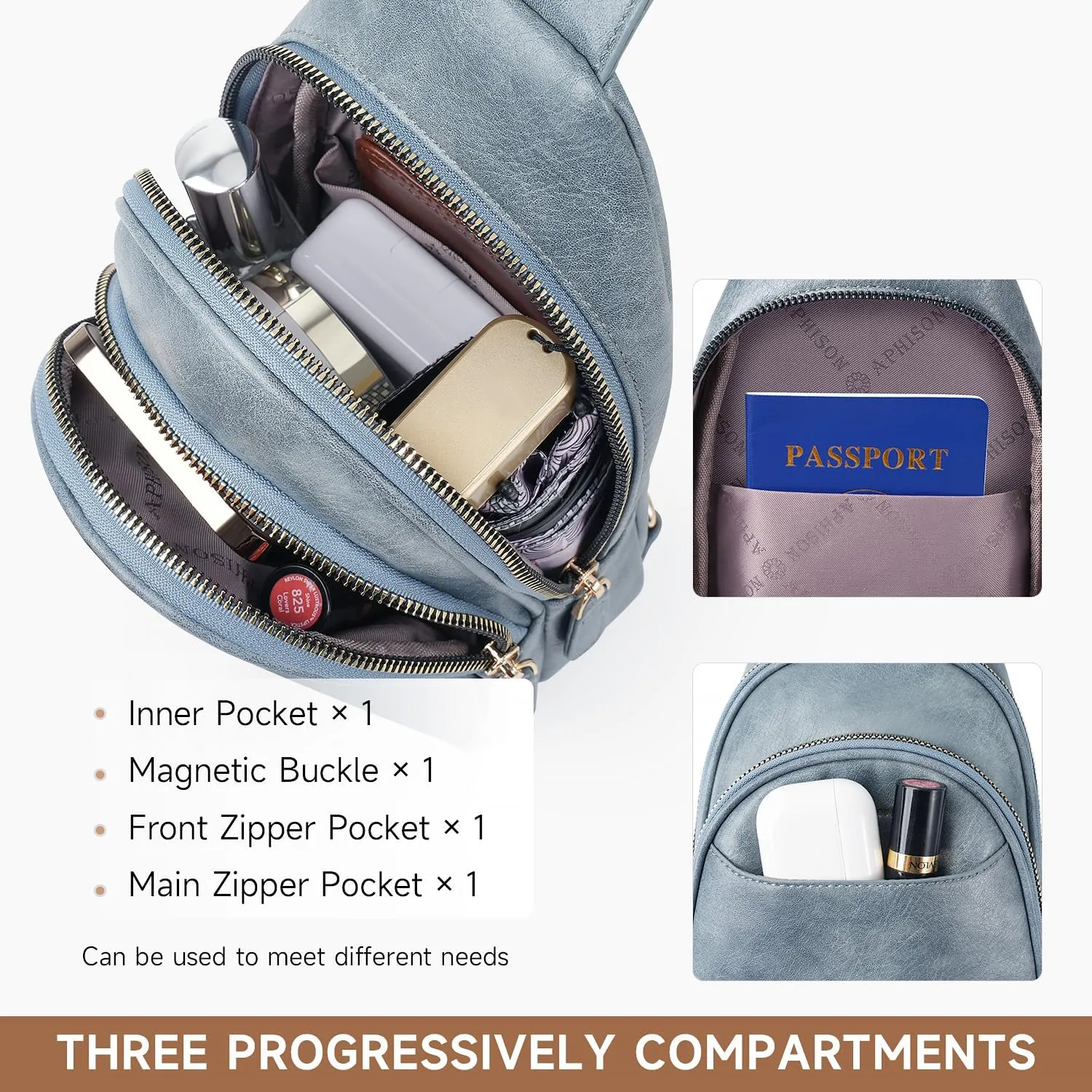 APHISON Small Sling Bag Cell Phone Purse Vegan Leather Fanny Crossbody Bag for Women Trendy Chest Backpack Adjustable Strap