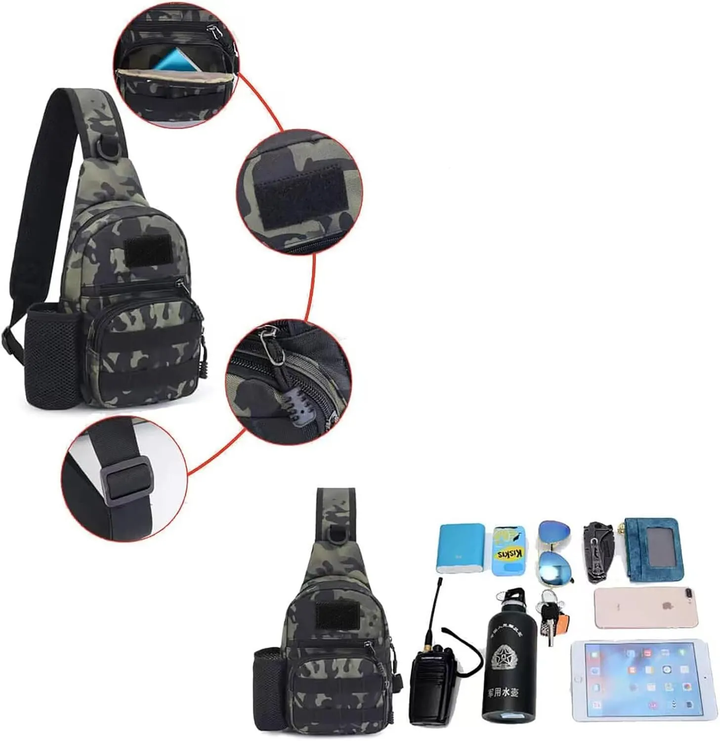 Armiya Men's Tactical Sling Bag, Small Shoulder Chest Molle Daypack Backpack for Cycling Hiking Camping Trekking