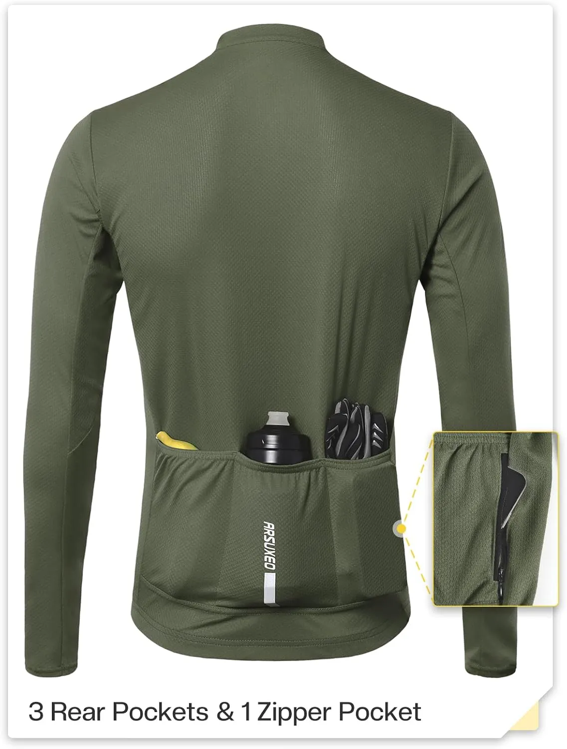 ARSUXEO Men's Cycling Jersey Long Sleeve Slim Fit Bike Jersey Biking Bicycle Cycling Shirt