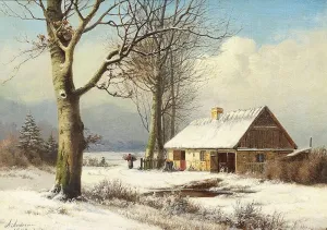 ArtDirect Anders Andersen-Lundby 18x14 Gold Ornate Frame and Double Matted Museum Art Print Titled - Firewood is Picked Up (1872)