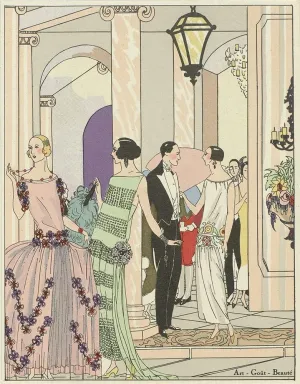 ArtDirect Anonymous 15x18 Gold Ornate Frame and Double Matted Museum Art Print Titled - Three Creations by Jeanne Lanvin (1924)