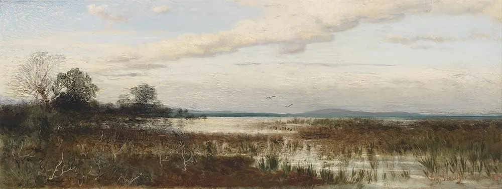 ArtDirect August Schaeffer von Wienwald 18x9 Gold Ornate Frame and Double Matted Museum Art Print Titled - Party on Lake Chiemsee (1887)