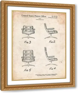 ArtDirect Borders, Cole 28x36 XL Gold Ornate Framed and Double Matted Museum Art Print Titled PP421-Vintage Parchment Eames Upholstered Chair Patent Poster