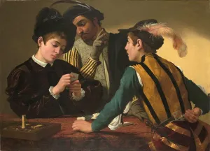ArtDirect Caravaggio 18x14 Gold Ornate Frame and Double Matted Museum Art Print Titled - The Cardsharps (ca 1595)