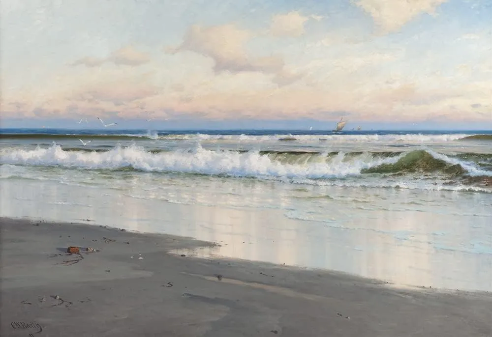 ArtDirect Carl Wilhelm Bøckmann Baarth 18x14 Gold Ornate Frame and Double Matted Museum Art Print Titled - The Beach at Filey in Yorkshire, England (1891)