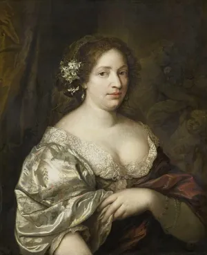 ArtDirect Caspar Netscher 15x18 Gold Ornate Frame and Double Matted Museum Art Print Titled - Portrait of Margaretha Godin (D. 1694), Wife of the Artist (1660-1684)
