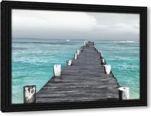 ArtDirect Centered Dock At Sea Recolor 24x19 Black Ornate Wood Framed Canvas Giclee Art by Villa, Milli