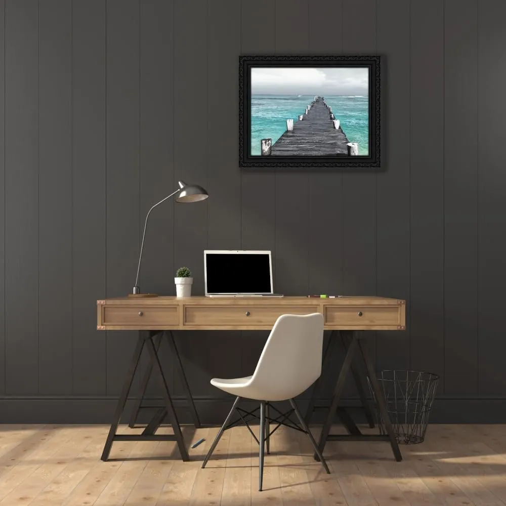 ArtDirect Centered Dock At Sea Recolor 24x19 Black Ornate Wood Framed Canvas Giclee Art by Villa, Milli