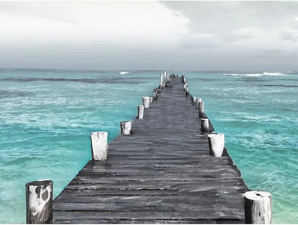 ArtDirect Centered Dock At Sea Recolor 24x19 Black Ornate Wood Framed Canvas Giclee Art by Villa, Milli
