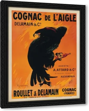 ArtDirect Cognac de l Aigle 19x24 Black Ornate Wood Framed Canvas Giclee Art by Cappiello, Leonetto