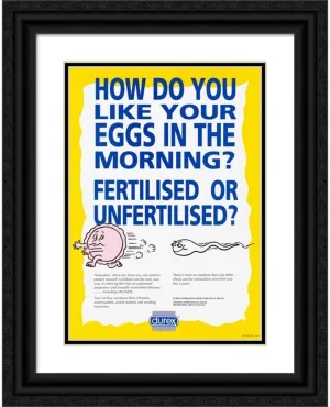 ArtDirect Durex Information Service for Sexual Health 14x18 Black Ornate Frame and Double Matted Museum Art Print Titled: How Do You Like Your Eggs in the Morning (1994)